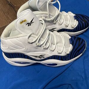 Allen Iverson Reebok X Panini White Black and Blue Tiger Prizm Basketball Shoes